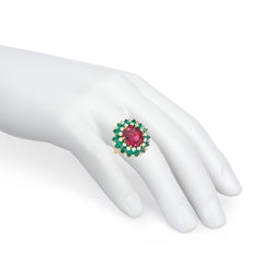 Bulgari, Italy rubellite tourmaline, emerald and diamond ring