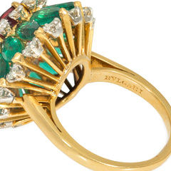 Bulgari, Italy rubellite tourmaline, emerald and diamond ring