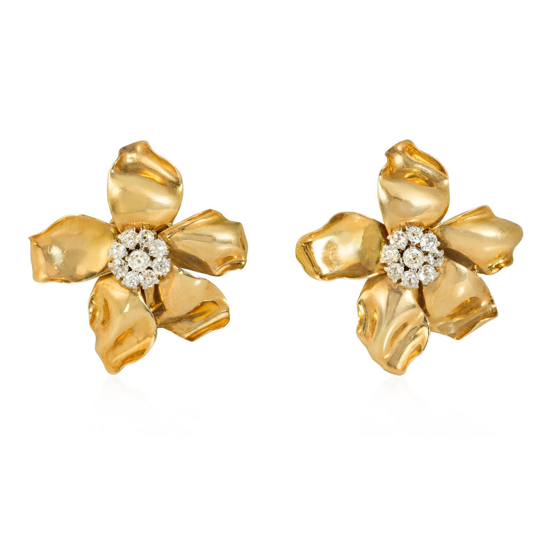 Cartier, Paris Retro gold and diamond flower earrings