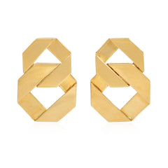 Pair of gold flat link earrings
