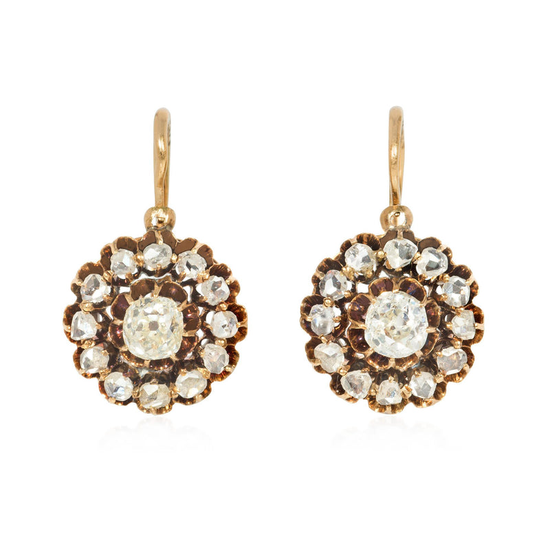 Russian Antique diamond cluster earrings