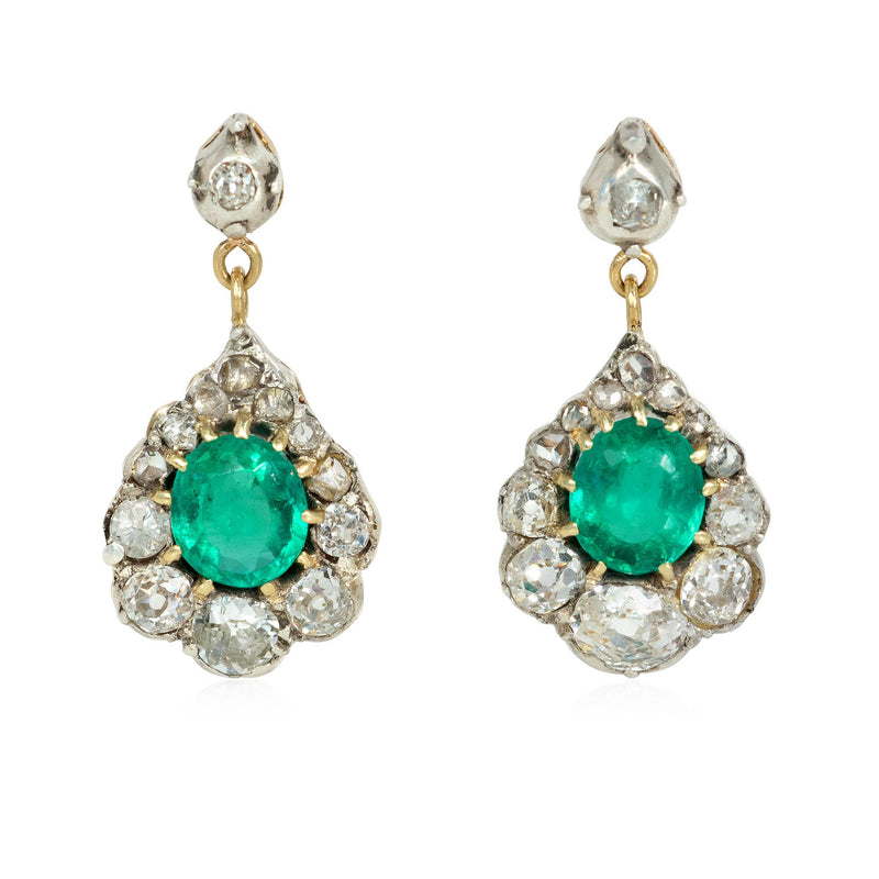 Antique emerald and diamond dormeuse earrings