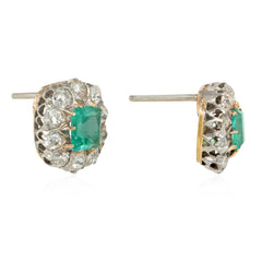 Antique emerald and diamond cluster earrings