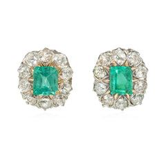 Antique emerald and diamond cluster earrings