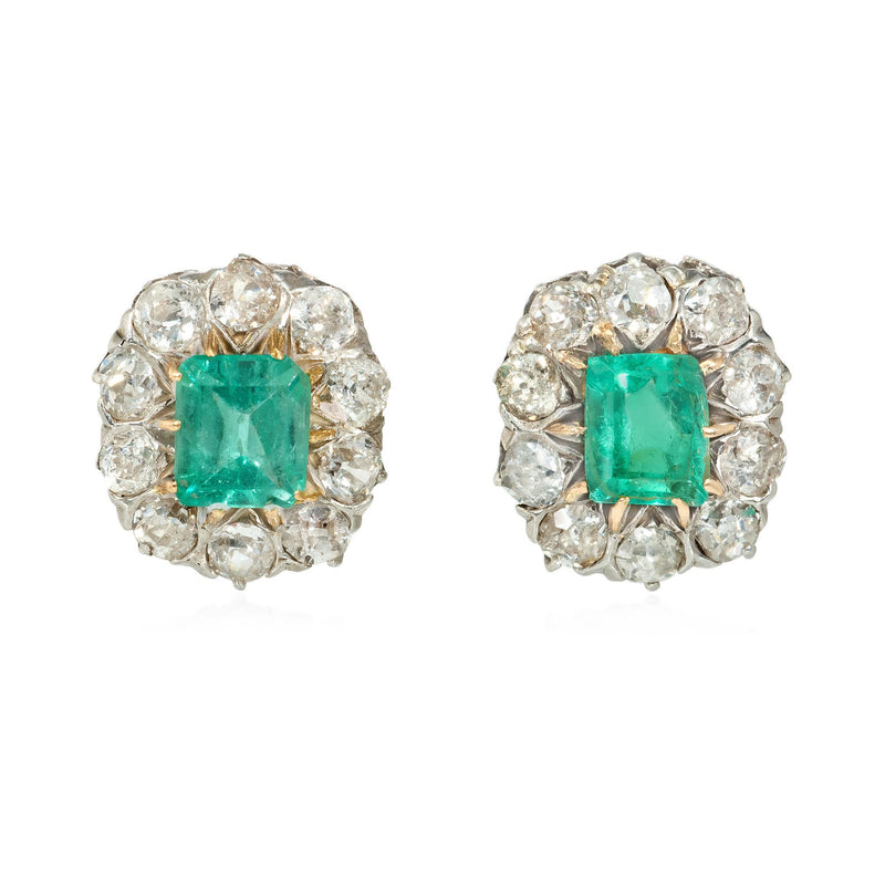 Antique emerald and diamond cluster earrings
