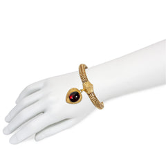 Antique snake chain bracelet with garnet heart charm