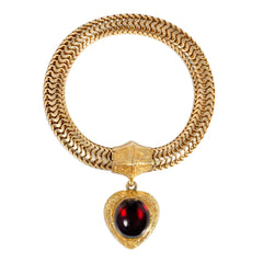 Antique snake chain bracelet with garnet heart charm