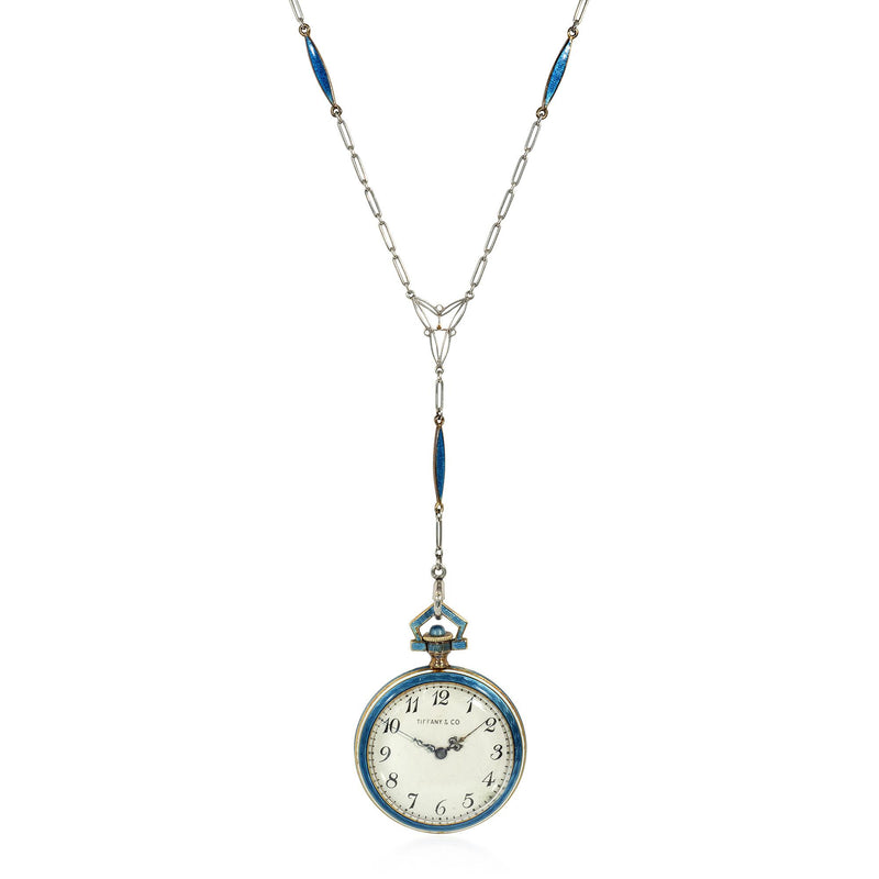 Tiffany & Co. blue enamel watch pendant necklace
