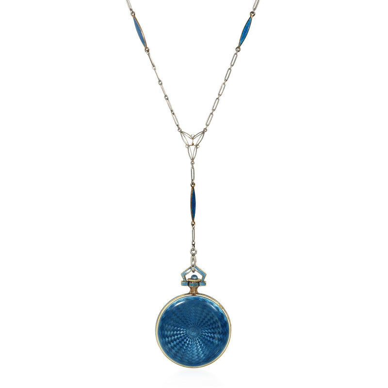 Tiffany & Co. blue enamel watch pendant necklace