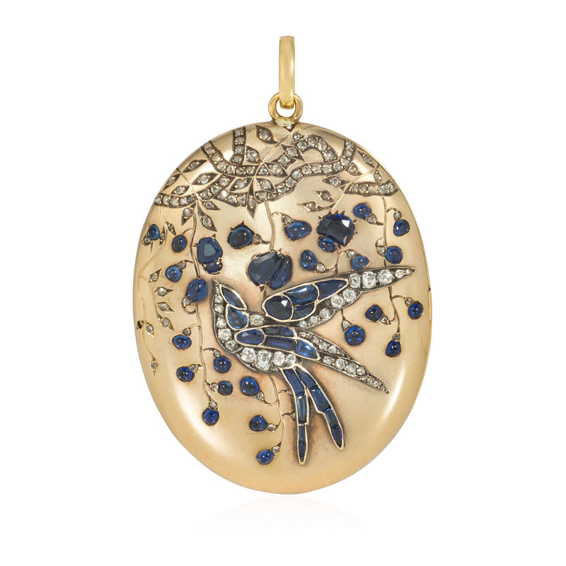 Antique sapphire and diamond bird pendant