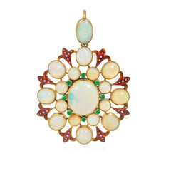 Antique English Renaissance Revival opal and enamel necklace