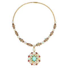 Antique English Renaissance Revival opal and enamel necklace