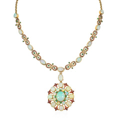 Antique English Renaissance Revival opal and enamel necklace
