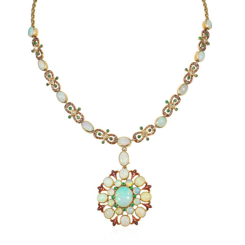 Antique English Renaissance Revival opal and enamel necklace