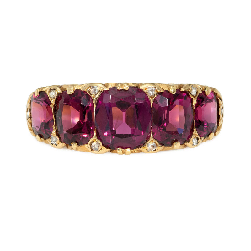 Antique garnet and diamond half-hoop ring