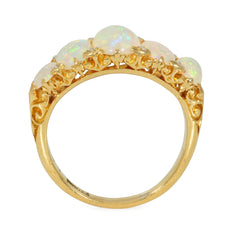 Antique graduated opal half-hoop ring