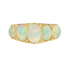 Antique graduated opal half-hoop ring