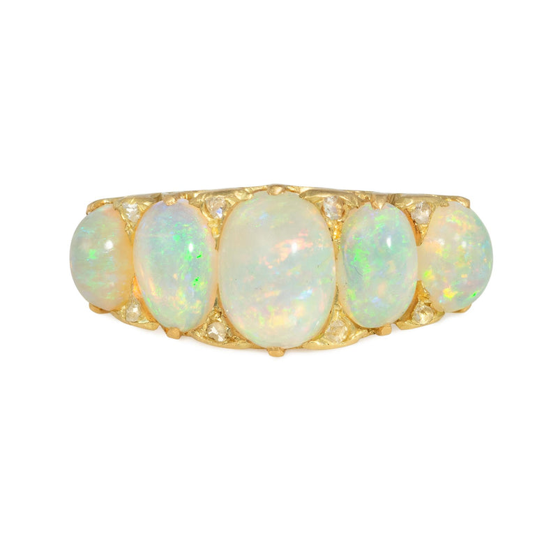 Antique graduated opal half-hoop ring