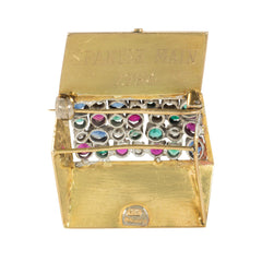 Mid-Century multi-gem treasure chest brooch