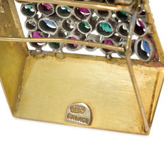 Mid-Century multi-gem treasure chest brooch