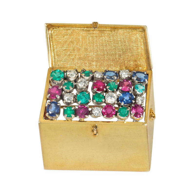 Mid-Century multi-gem treasure chest brooch