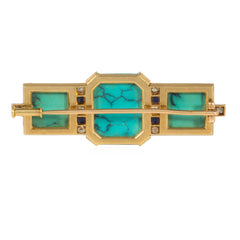 Art Deco turquoise, lapis and diamond bar brooch