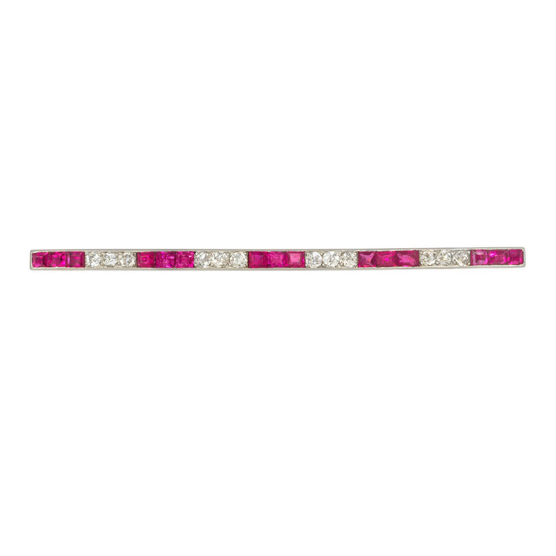 Lacloche, Paris Edwardian diamond, ruby, and gold safety pin brooch