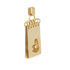 Retro gold and diamond "Je T'aime" notepad charm