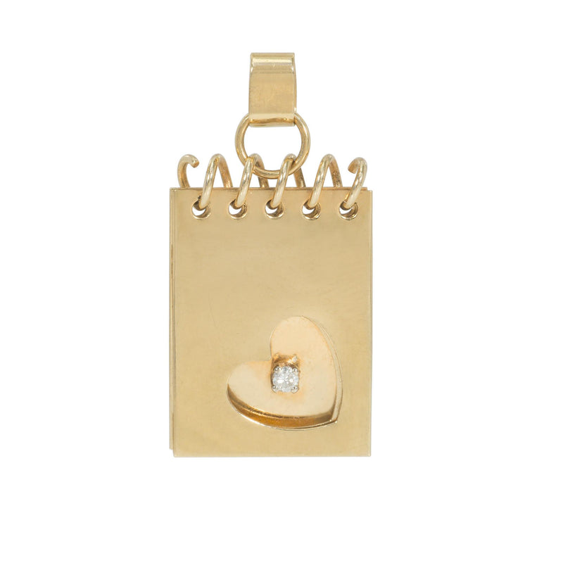 Retro gold and diamond "Je T'aime" notepad charm
