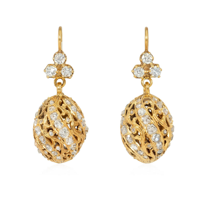 Antique gold and diamond bead earrings
