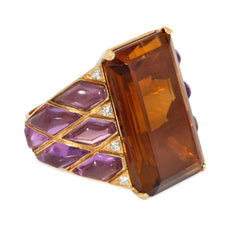 Retro citrine and amethyst cocktail ring