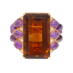 Retro citrine and amethyst cocktail ring