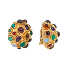 Mid-Century gold domed multi-gem earrings