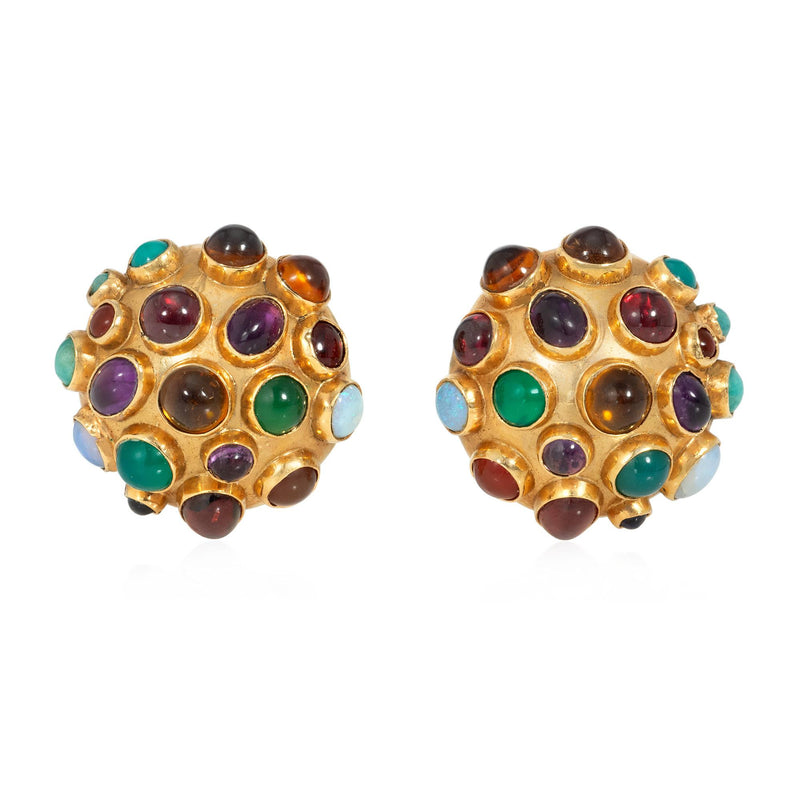Mid-Century gold domed multi-gem earrings
