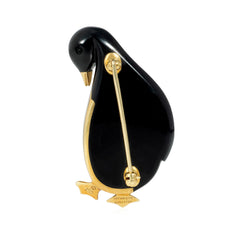 Tiffany black jade and mother of pearl penguin pin