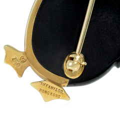 Tiffany black jade and mother of pearl penguin pin