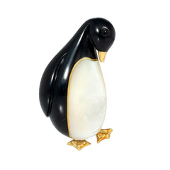 Tiffany black jade and mother of pearl penguin pin
