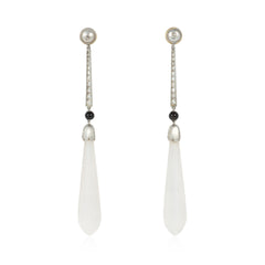 Art Deco onyx, diamond, and crystal pendant earrings