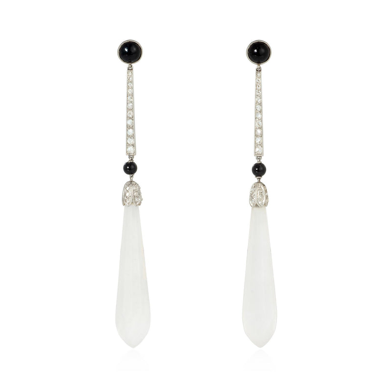 Art Deco onyx, diamond, and crystal pendant earrings