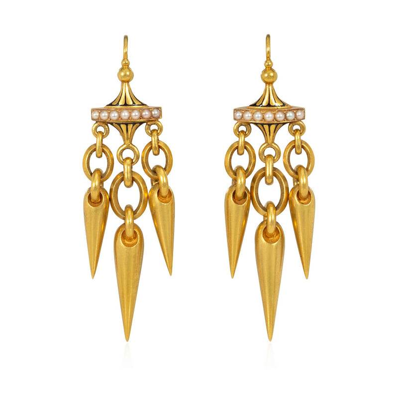 Antique French gold and pearl girandole earrings
