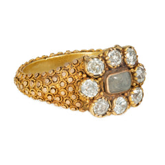 Antique diamond and quartz cluster ring