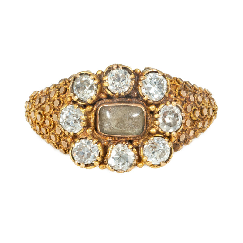 Antique diamond and quartz cluster ring