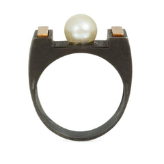 Marsh steel, gold and pearl ring