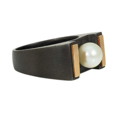 Marsh steel, gold and pearl ring