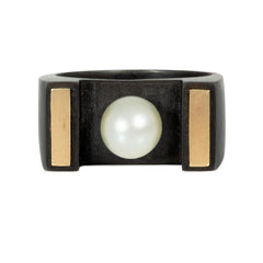 Marsh steel, gold and pearl ring