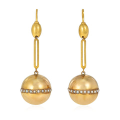 Antique pearl and gold ball pendant earrings