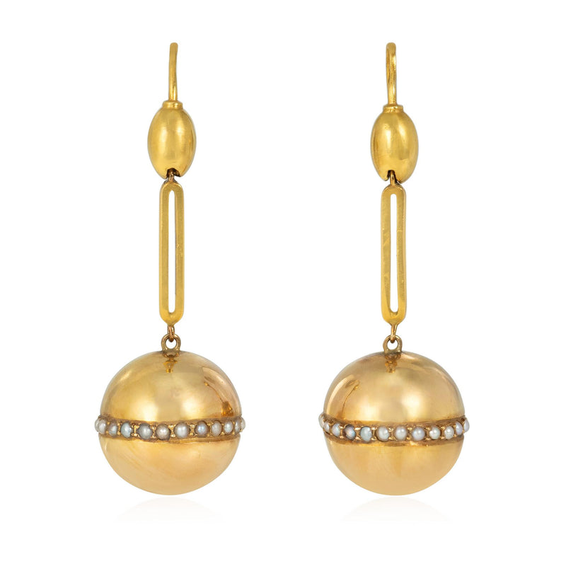 Antique pearl and gold ball pendant earrings