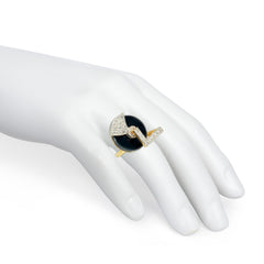 Onyx, gold and diamond spinner ring