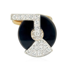 Onyx, gold and diamond spinner ring