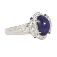 Art Deco purple star sapphire and diamond cluster ring